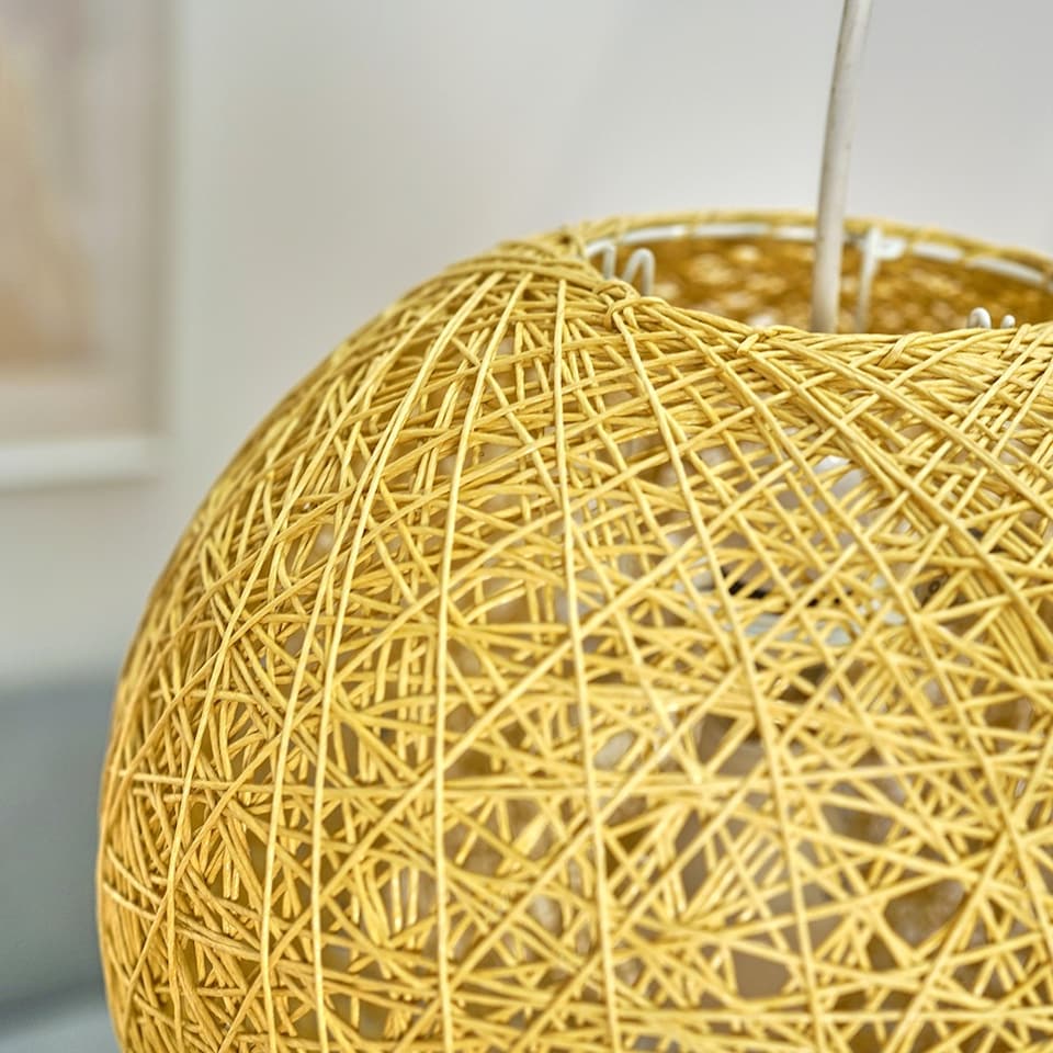 image 1 of ValueLights Bjorn Small Rattan Wicker Cream Ceiling Pendant Shade | Cream