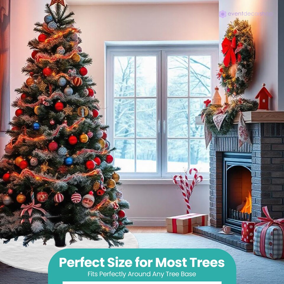 image 1 of 100cm White Faux Christmas Tree Skirt Base, Xmas Tree Floor Mat