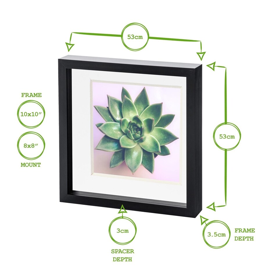 image 1 of Nicola Spring 10 x 10" Photo Frames - White/Black Mount - 3D Picture Frame Box Portrait Display Case (53 x 53cm) Set of 2