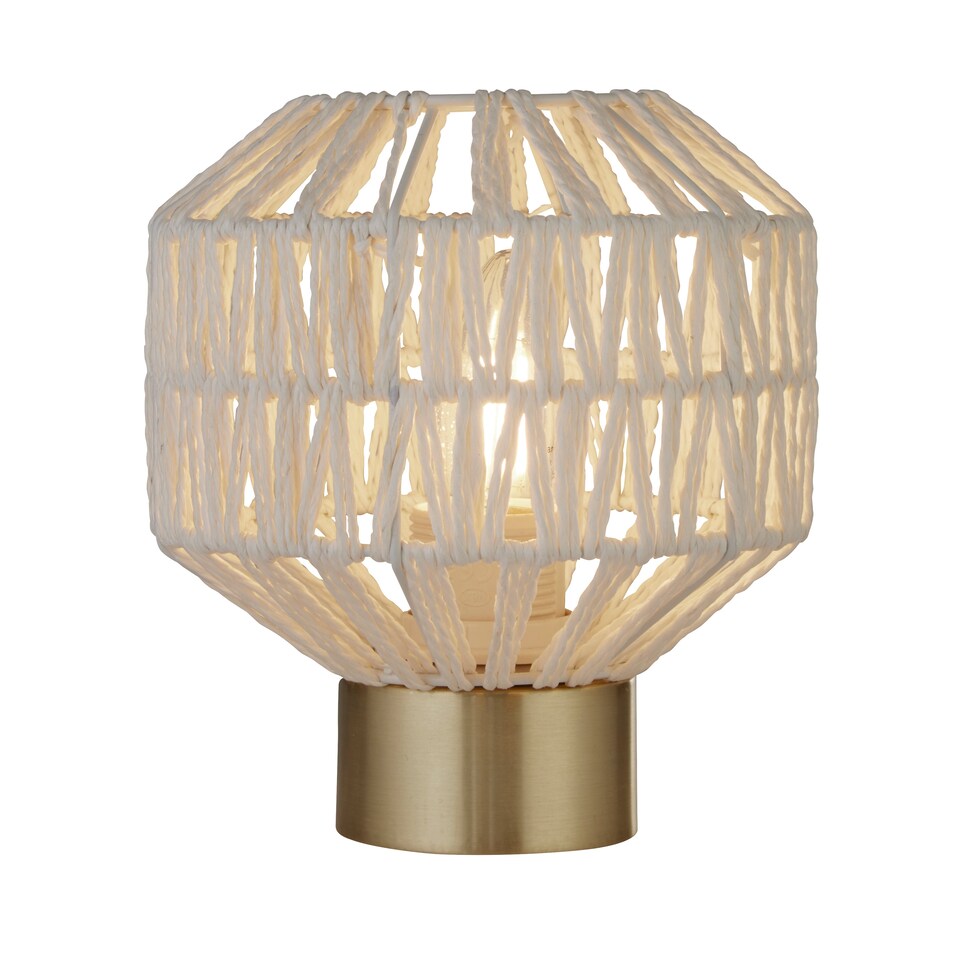 image 1 of CGC Lighting Woven White Table Lamp with Gold Base E27 | Gold | White | Height: 18.5 cm, Diameter: 16.5 cm
