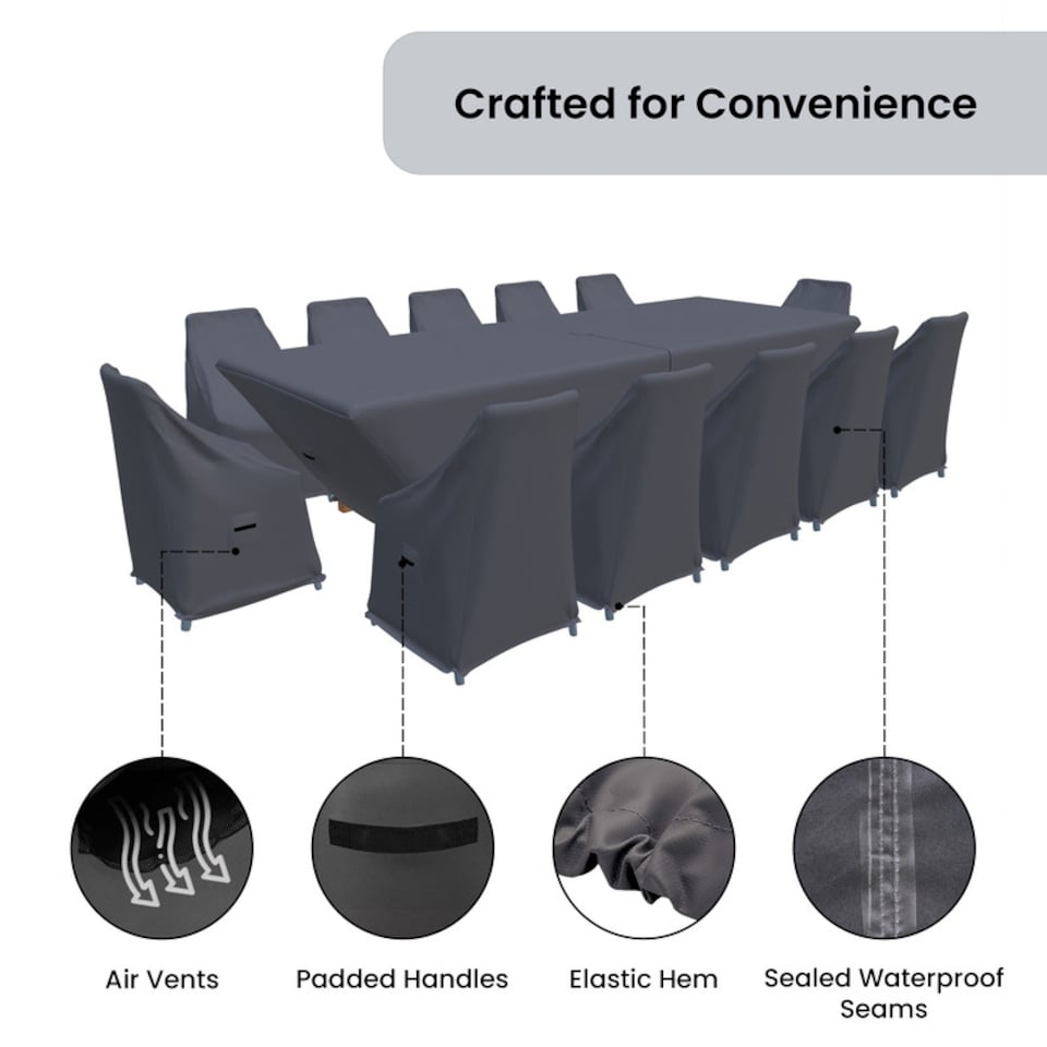 image 1 of Covers and all Bischoff 12-Person Outdoor Patio Dining Set Covers Water-Repellent UV-Resistant Polyester with Tie-Downs, 23 W x 19 D x 31 H x 18 FH