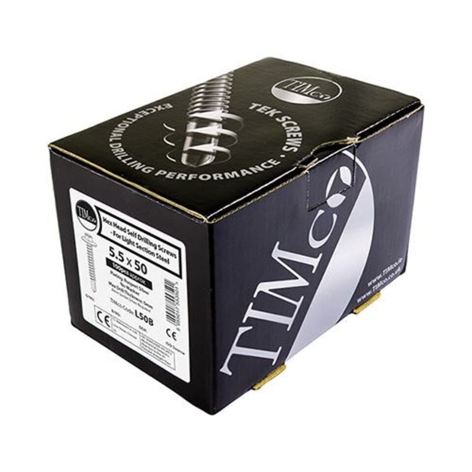 image 1 of Timco - Metal Construction Light Section Screws - Hex - EPDM Washer - Self-Drilling - Exterior - Silver Organic (Size 5.5 x 19 - 100 Pieces)