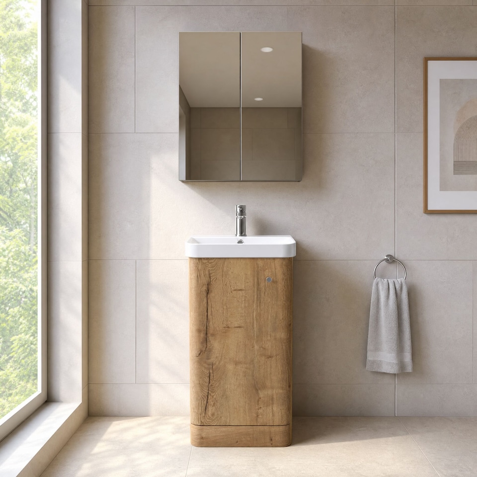 image 1 of Balterley Flashbrook Floor Standing 1 Door Vanity Basin Unit, 400mm, Autumn Oak