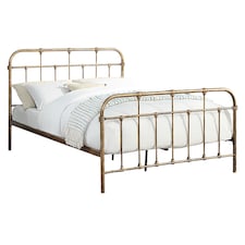 Camden Victorian Hospital Style Distressed Antique Brass Effect Metal Bed Frame | Bronze | Antique Brass | Small Double