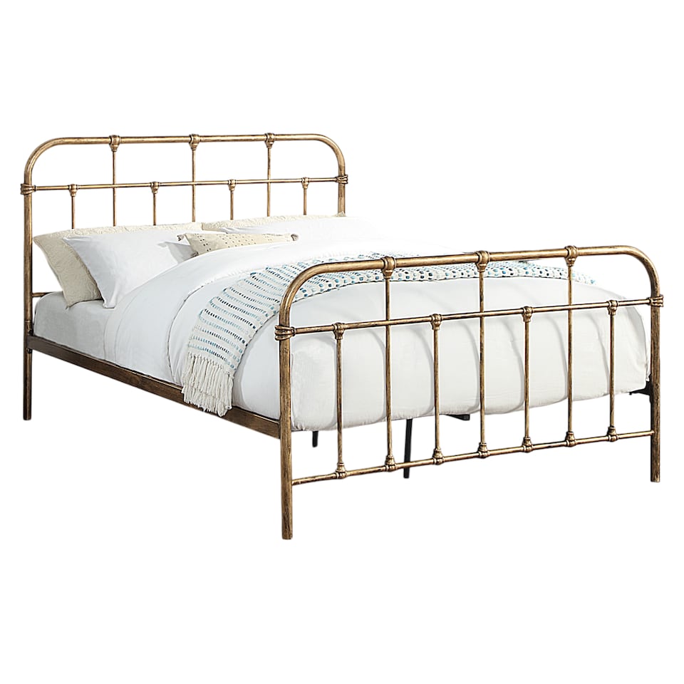 image 1 of Camden Victorian Hospital Style Distressed Antique Brass Effect Metal Bed Frame | Bronze | Antique Brass | Small Double