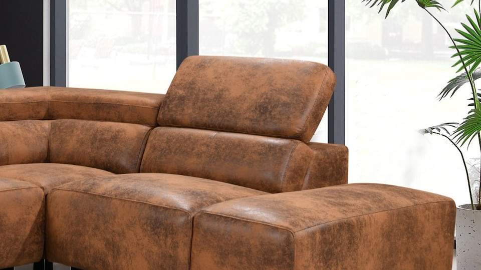 image 1 of Faux Leather Brown Suede Right Hand Facing Corner Sofa LIVORNO