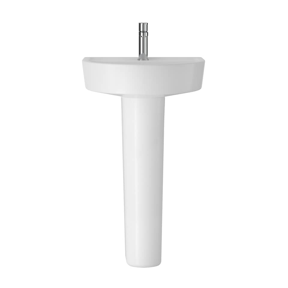image 1 of Balterley Mila Ceramic D Shape Basin & Full Pedestal Bathroom Sink (Tap Not Included) | White | White