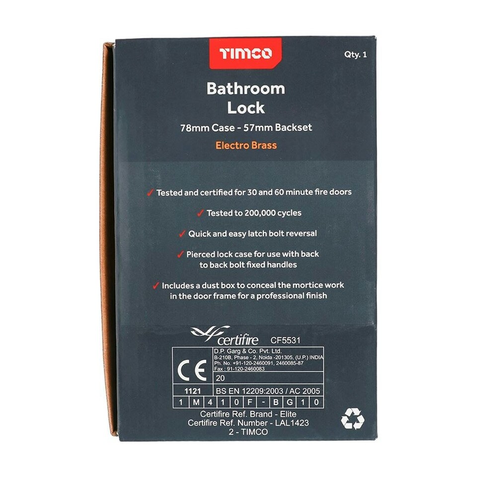image 1 of Timco - Bathroom Lock - Electro Brass (Size 78mm - 1 Each)