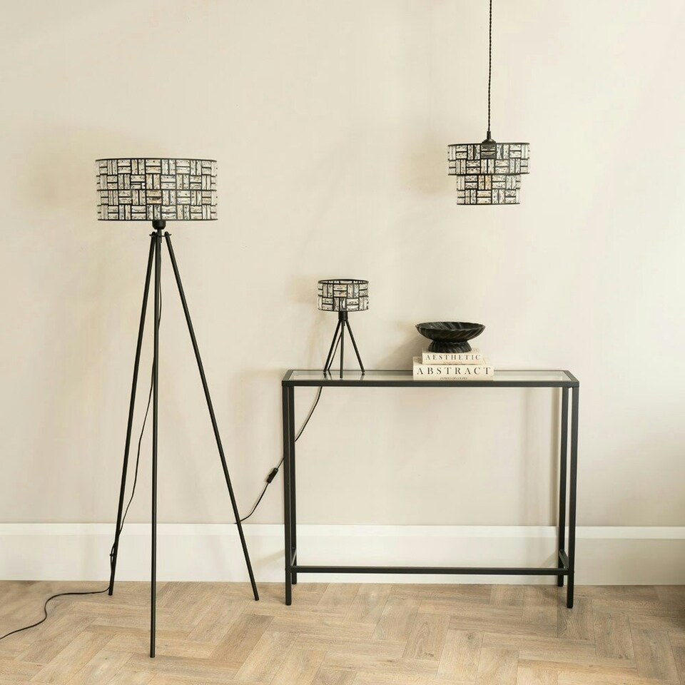 image 1 of ValueLights Elise Acrylic Jewel Two Tier Shade Black Tripod Table Lamp