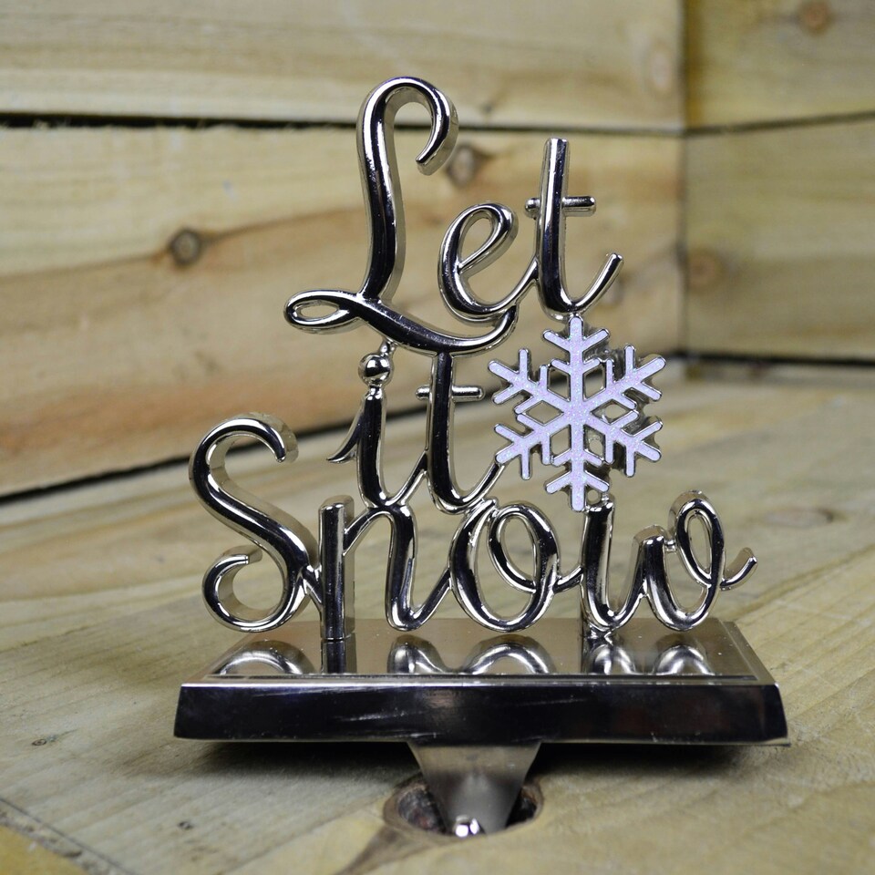 image 1 of 22cm Silver Christmas Stocking Hanger - Let it Snow