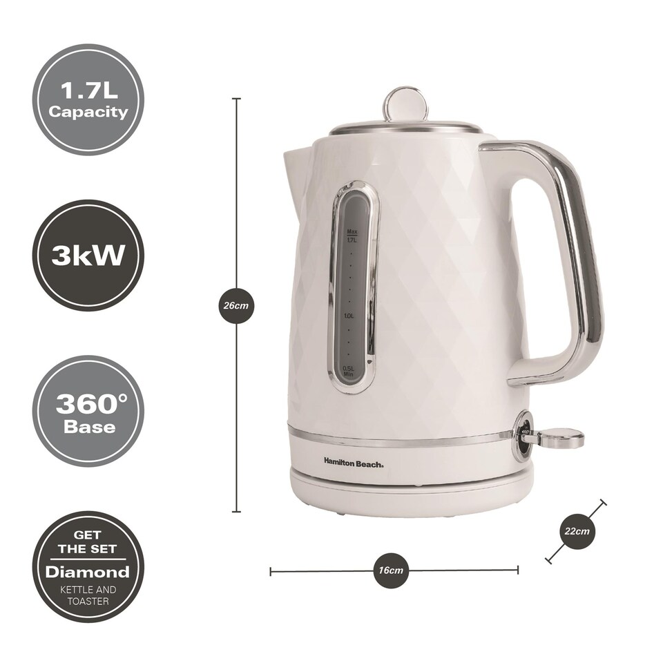 image 1 of Hamilton Beach Diamond Kettle & Toaster Set White