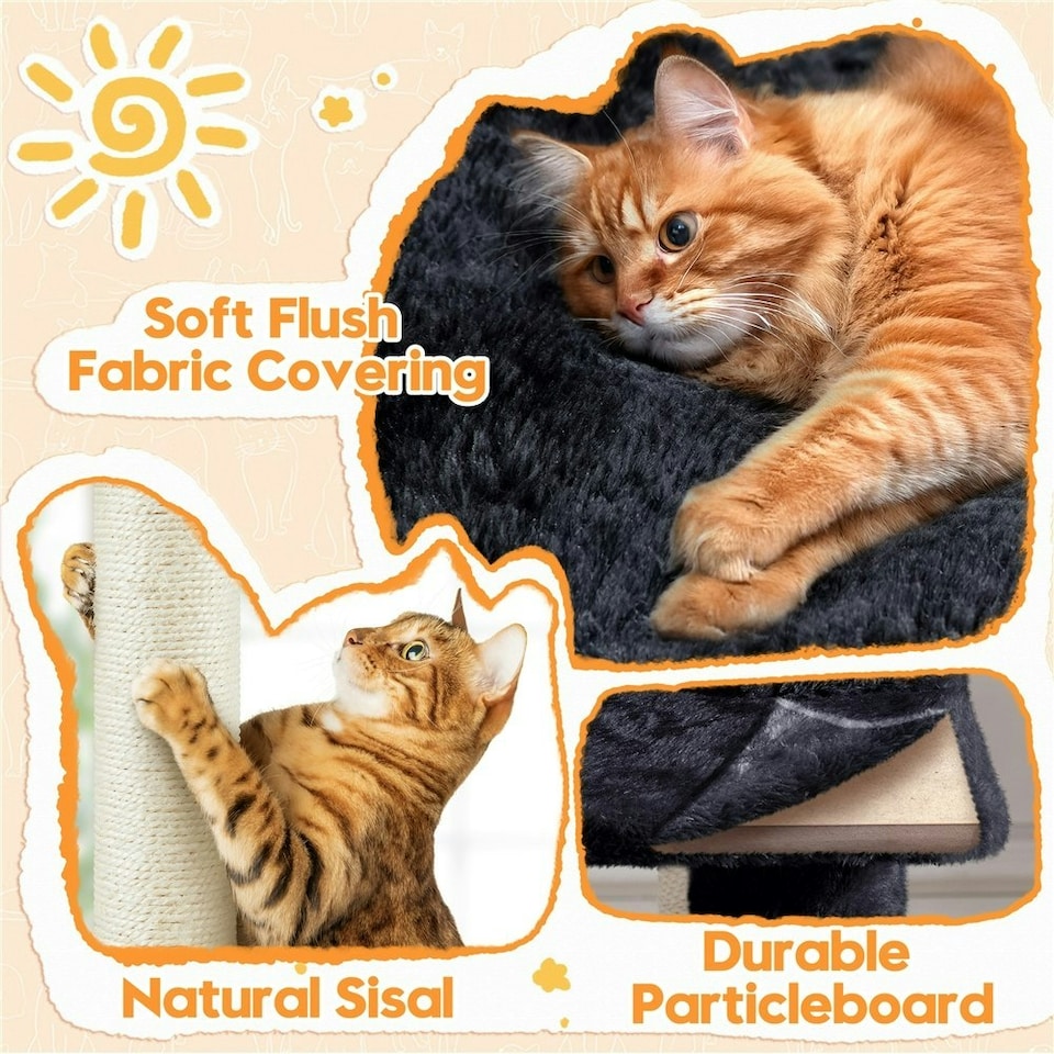 image 1 of Yaheetech 149 cm Multilevel Cat Tree with Plush Perch Black