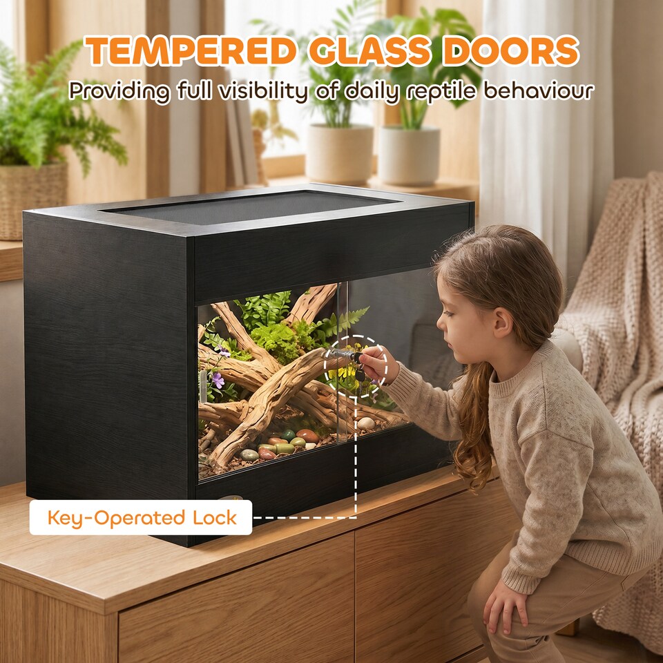 image 1 of PawHut Reptile Vivarium with Sliding Glass Doors and Top Ventilation, Black