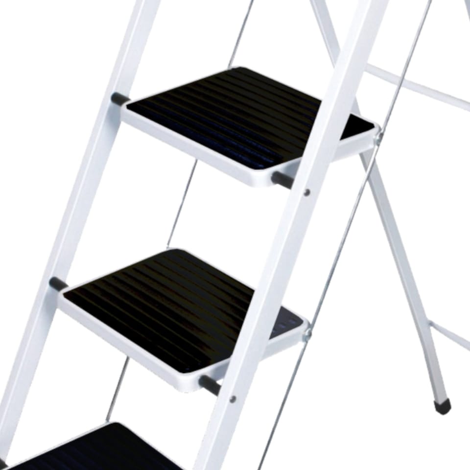 image 1 of Foldable 4 Step Ladder Stepladder Non Slip Tread Safety Steel | White