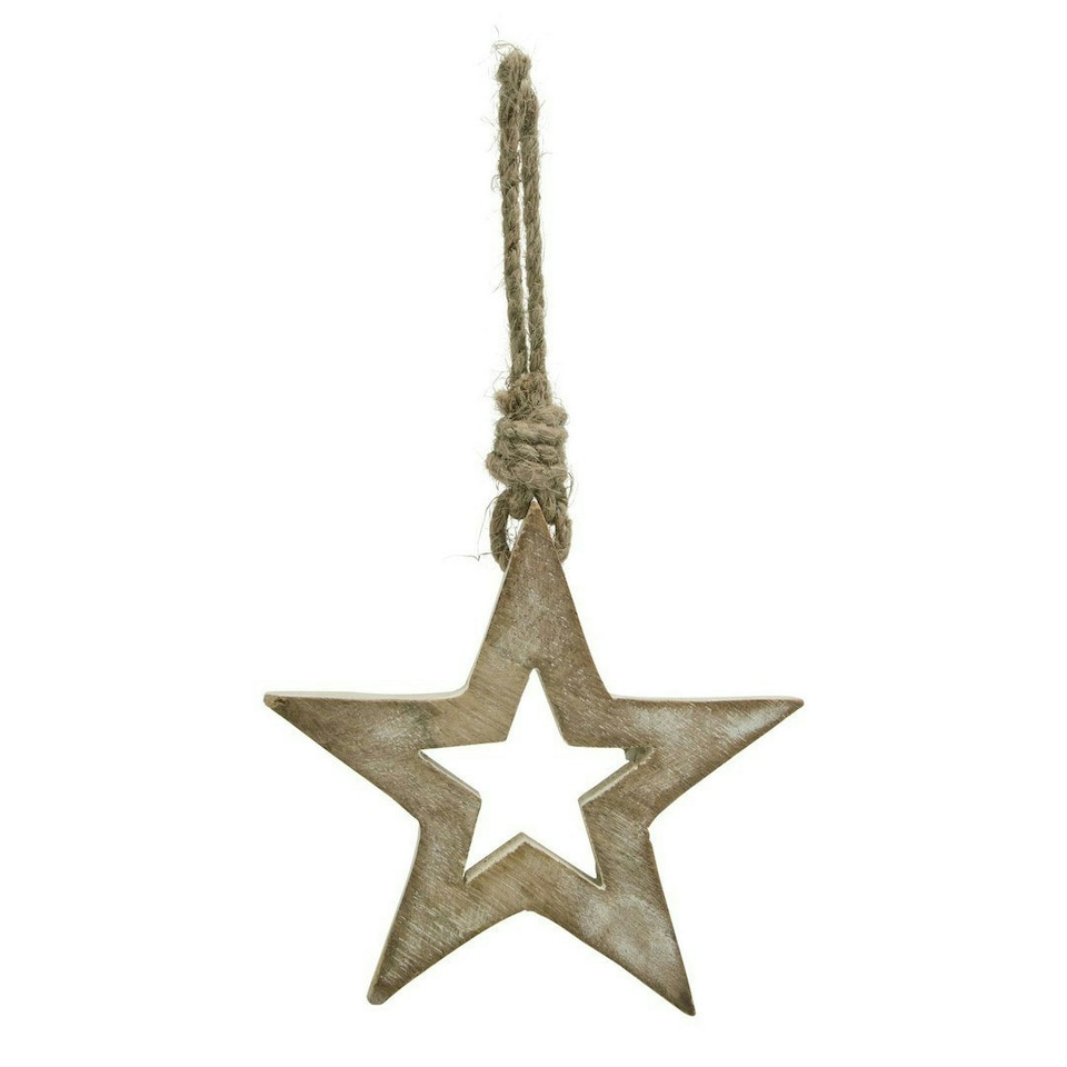 image 1 of White Wash Collection Small Hanging Star Decoration - Wood - L1 x W10 x H10 cm - Brown