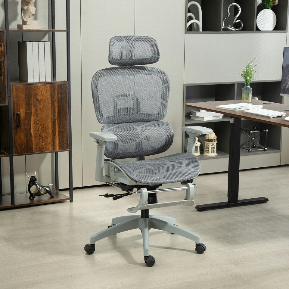 image 1 of HOMCOM Ergonomic Office Chair Swivel Computer Chair with 3D Armrest Grey