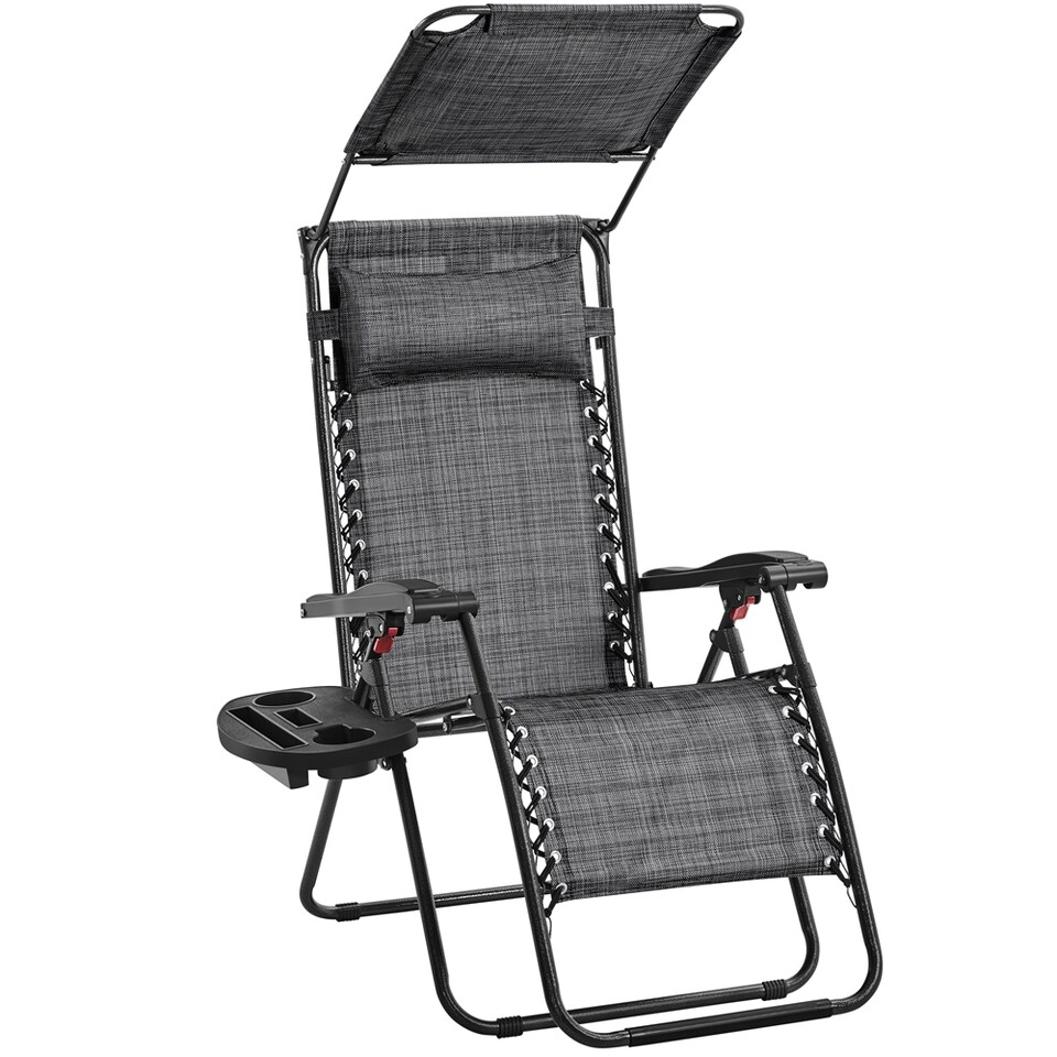 image 1 of Yaheetech Foldable Reclining Lounge Chair with Cupholder/Pillow-Grey | Grey | Grey | One Size