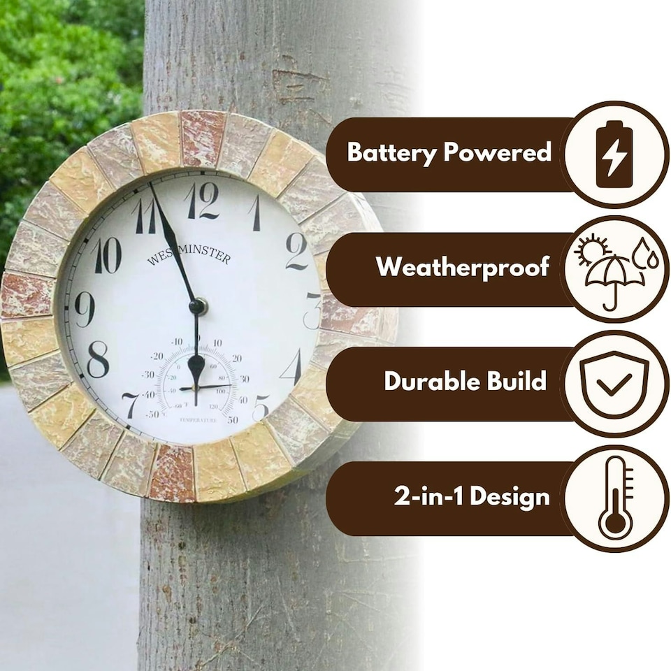 image 1 of Marco Paul 25cm Slate Stone Clock Cream