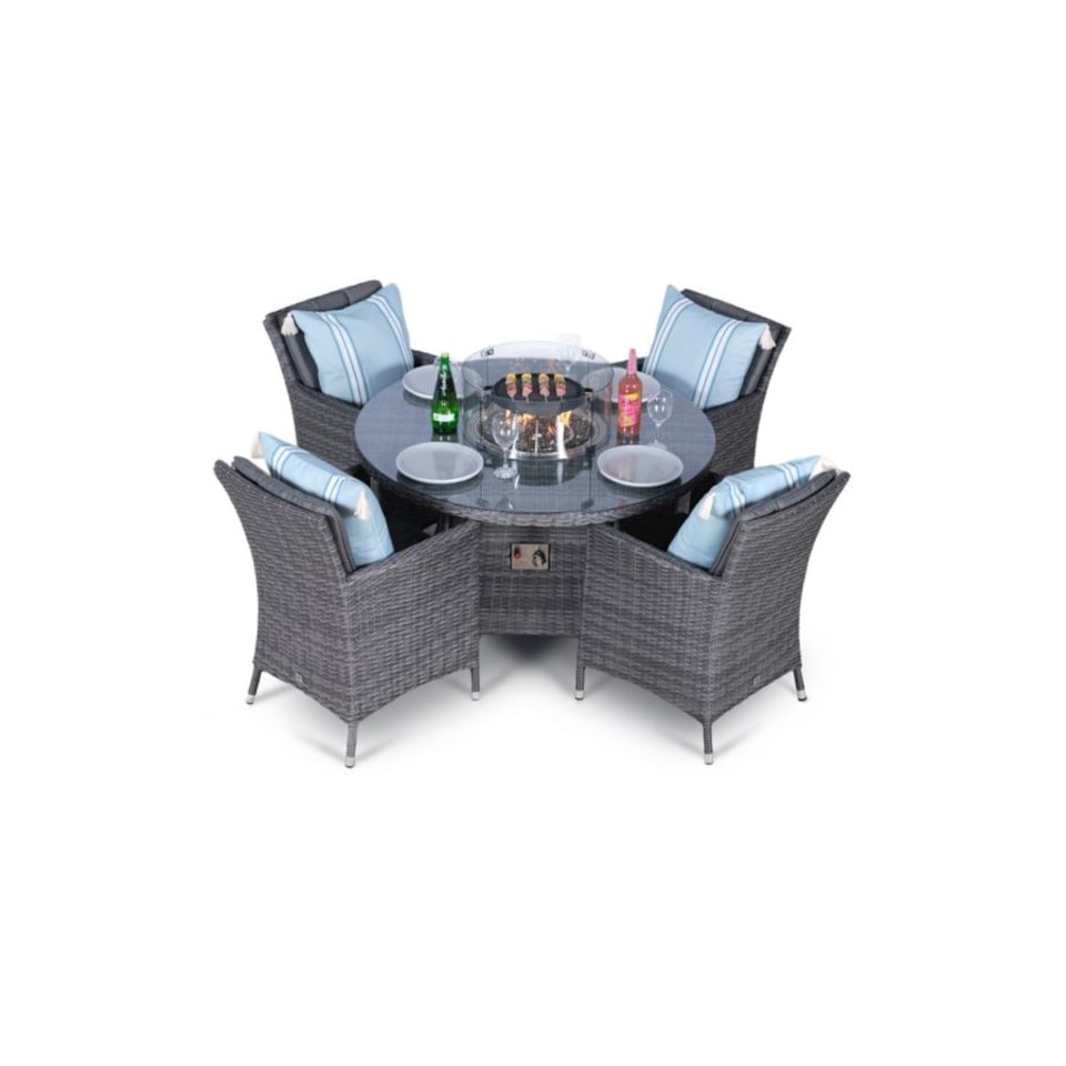 image 1 of Savannah Fire Pit 4 Seater Round Rattan Dining Set | Grey | Grey