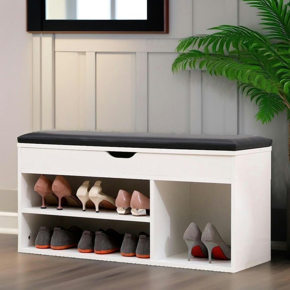 image 1 of Shoe Storage Bench 90CM White White