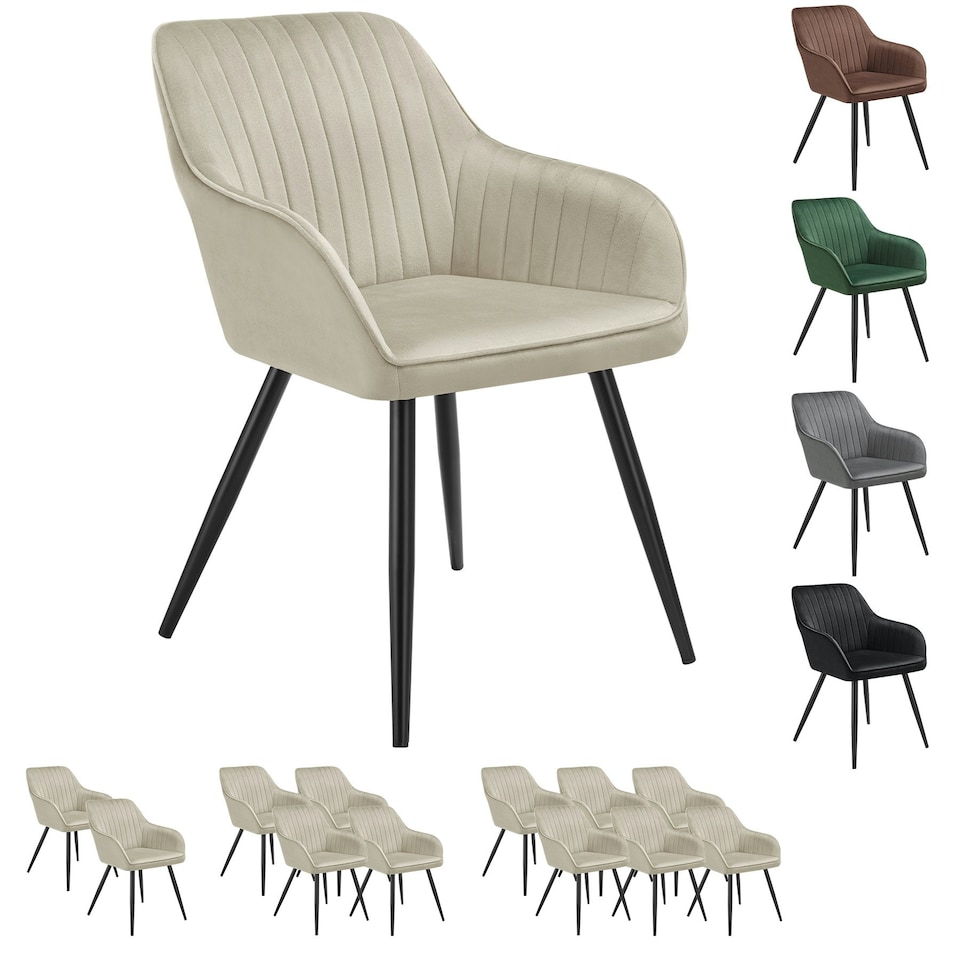 image 1 of Chair Marilyn - velvet look, quilted, continuous backrest, slim steel legs - Set of 2 Cream | Cream/Black