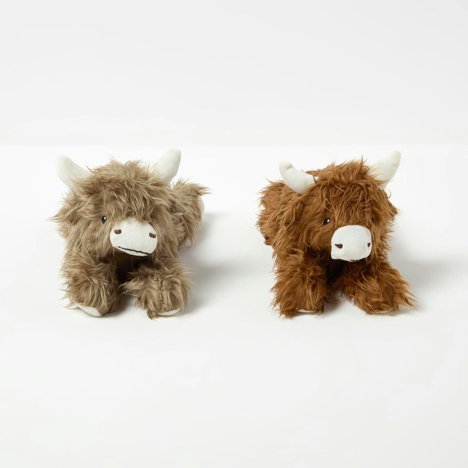 image 1 of Homescapes Luxury Fabric Highland Cow Doorstop Set of 2