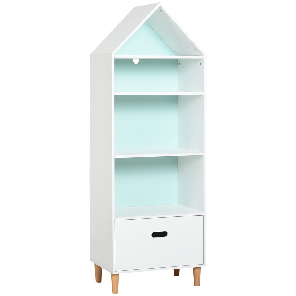 image 1 of HOMCOM Kids Children Wooden Bookcase w/Drawer Bedroom Furniture Bookshelf Storage Rack Display Unit Toys Games Organisation Cabinet Pink Blue Back Panel 50 x 30 x 142 cm