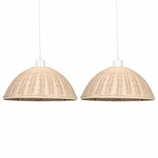 First Choice Lighting Set of 2 Colette Rattan Dome Pendant Lightshades Brown