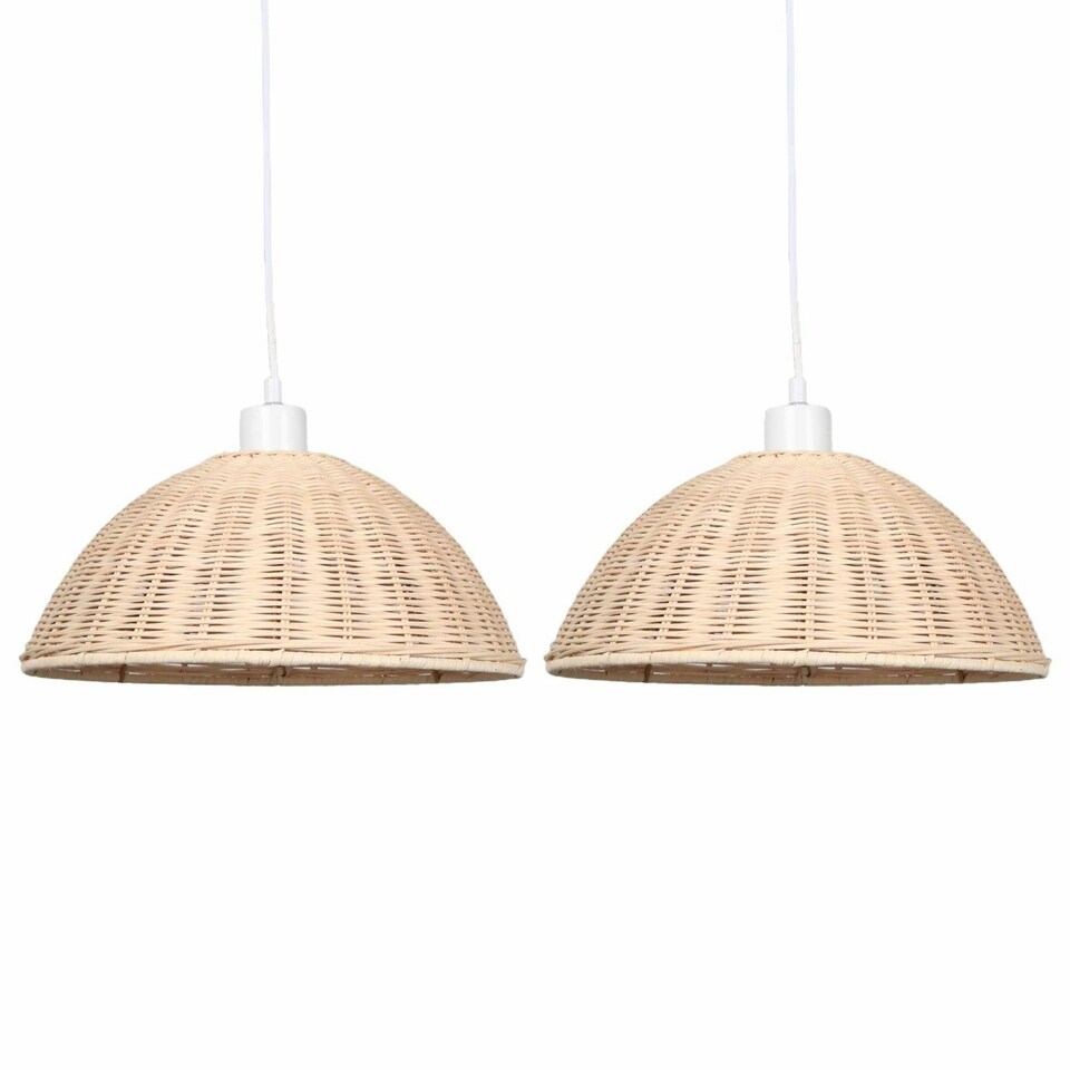 image 1 of First Choice Lighting Set of 2 Colette Rattan Dome Pendant Lightshades Brown