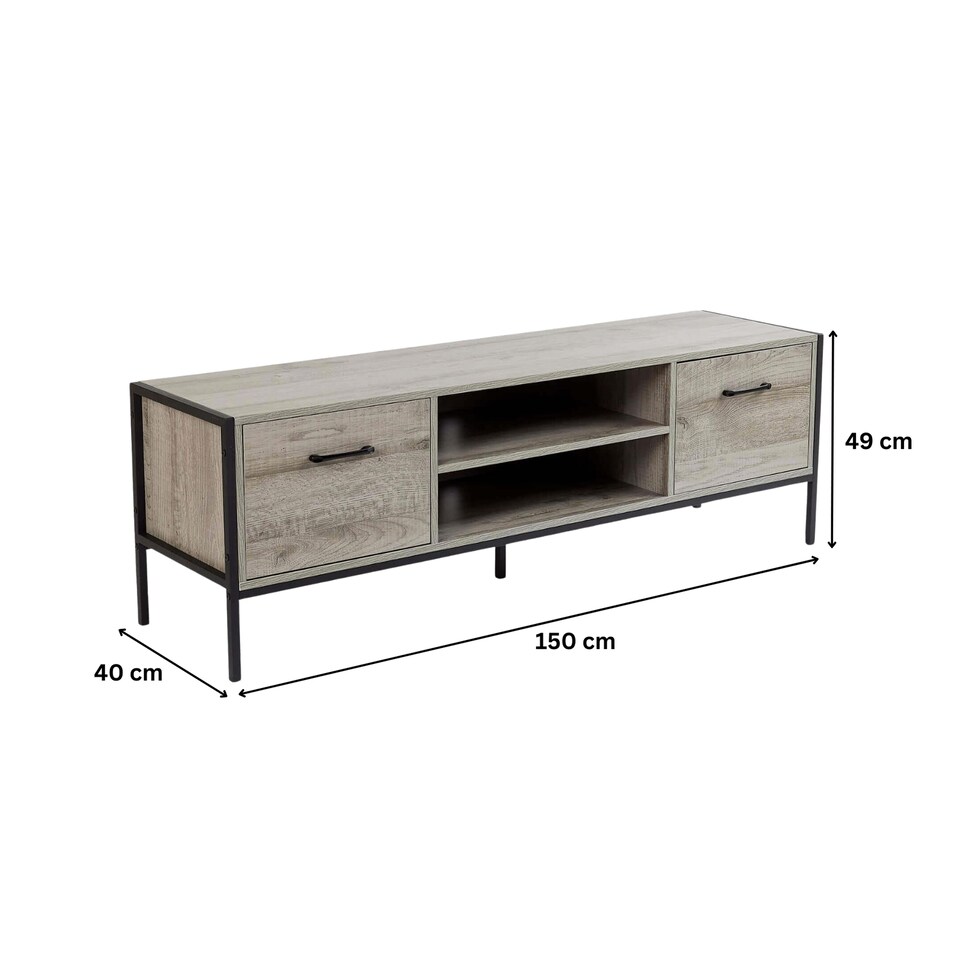 image 1 of TV Unit Media Stand Storage Cabinet Modern Oak Finish Cupboard and Shelf Storage | Grey