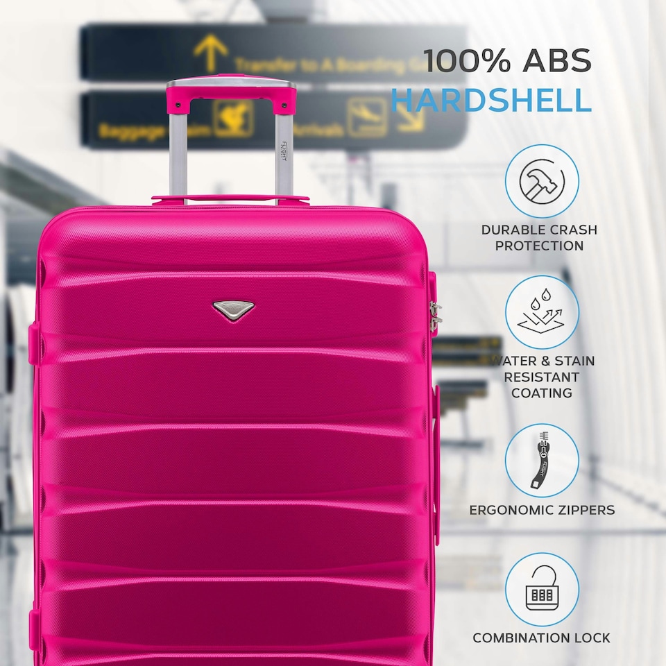 image 1 of Flight Knight 25" 4 Wheel ABS Hard Case Medium Suitcase 100+ Airlines Approved - easyJet, British Airways, Ryanair, Jet2, Emirates & Many More - Check-in | Pink | Pink | Medium