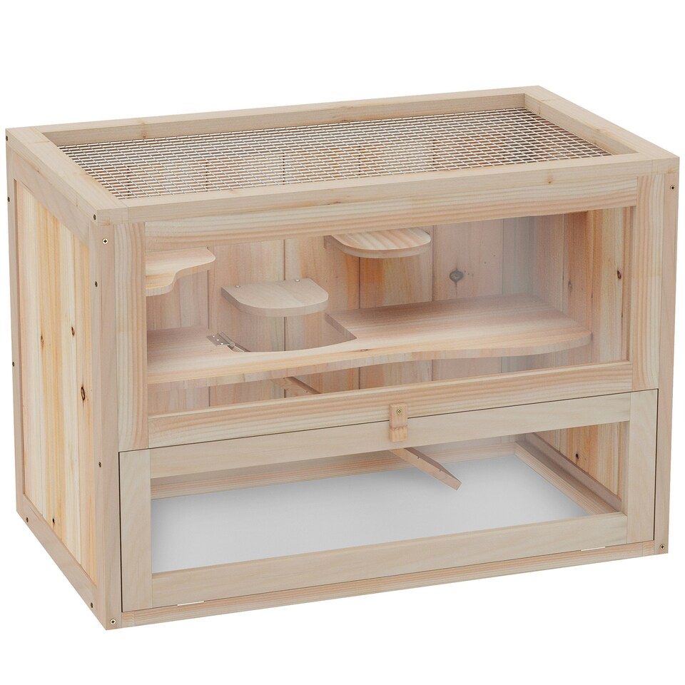 image 1 of PawHut 2 Levels Wooden Hamster Cage Mice Rodents Hutch Small Animals