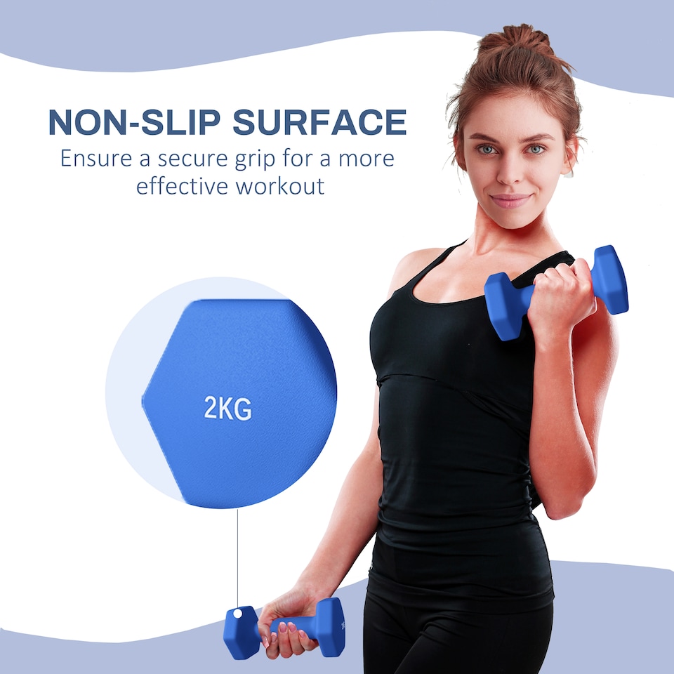 image 1 of SPORTNOW Set of 2 Hexagonal Dumbbells Weights Pair, 2 x 2kg, Blue