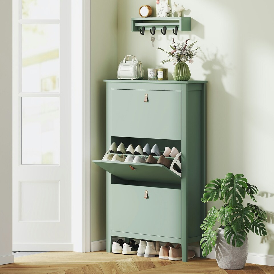 image 1 of HOMCOM 3 Drawer Shoe Cabinet with Flip Doors for Hallway, Entryway White | 80W x 24D x 131H cm