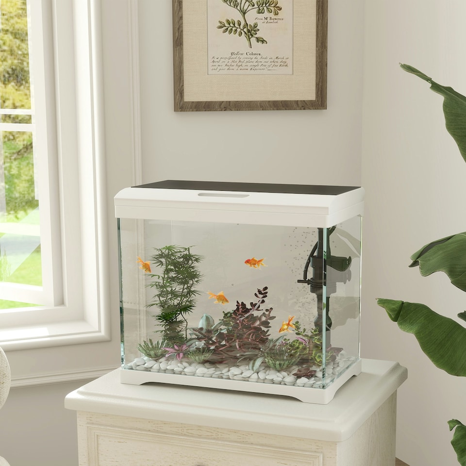 image 1 of PawHut 27L Glass Fish Tank with Filter System, LED Light, Water Pump, White