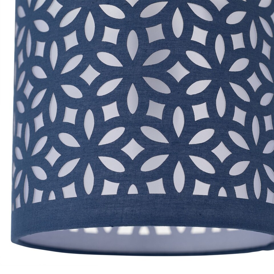 image 1 of Chrome Stick Table Lamp with Navy Blue Laser Cut Shade | Chrome | Blue | Medium | 1