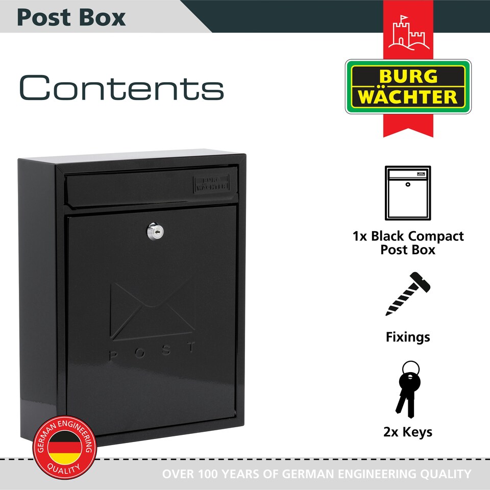 image 1 of Burg-Wachter Compact Wall Mounted Galvanised Steel Post Box - 26x33x9cm Red