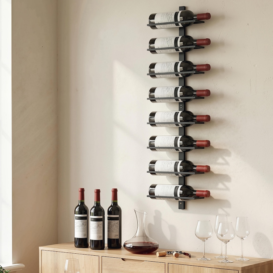 image 1 of HOMCOM Wall Mount Wine Rack for 8 Wine Bottles, Black