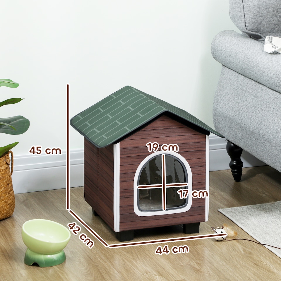 image 1 of PawHut Outdoor Cat House with Elevated Base, Cushion, Red-brown