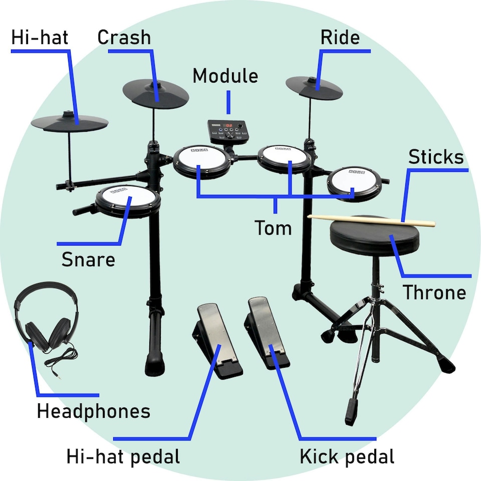 image 1 of Axus AXK4 Electronic Drum Kit with Stool, Headphones and Sticks