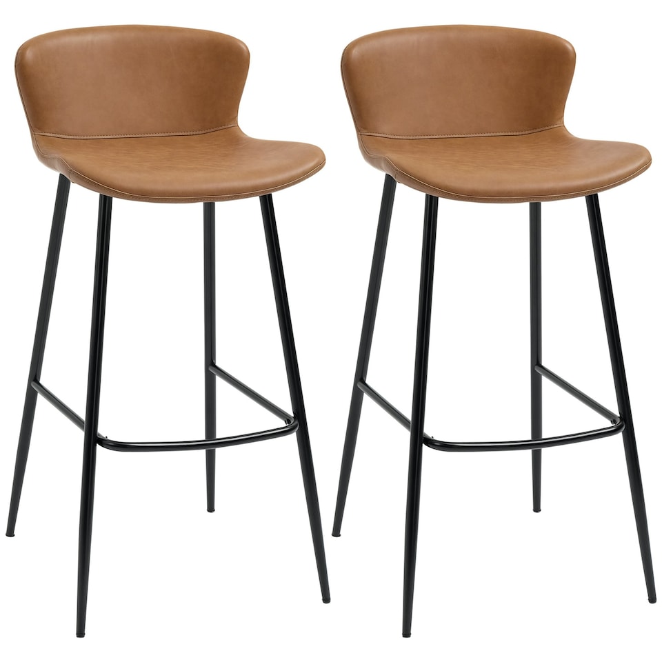image 1 of HOMCOM Bar Stools Set of 2, PU Leather Bar Chairs with Back and Steel Legs