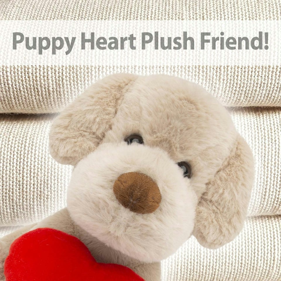 image 1 of Puppy Soft Toy Brown 26cm Puppy Plush With Red Love Heart Cuddly Toy Dog