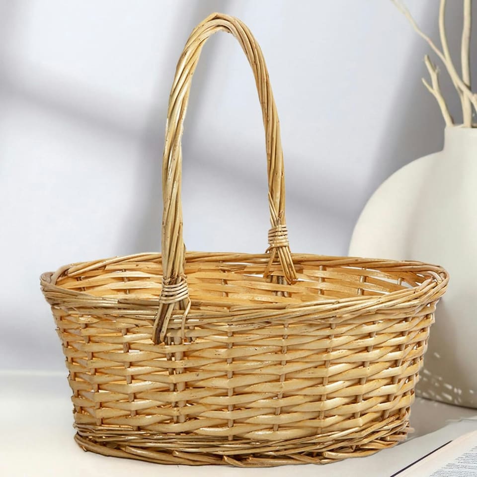 image 1 of Marco Paul Wicker Hamper Basket With Handle N/A