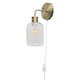 image 2 of Set of 2 Toby - Antique Brass Plug in Wall Lights Ribbed Glass Shades