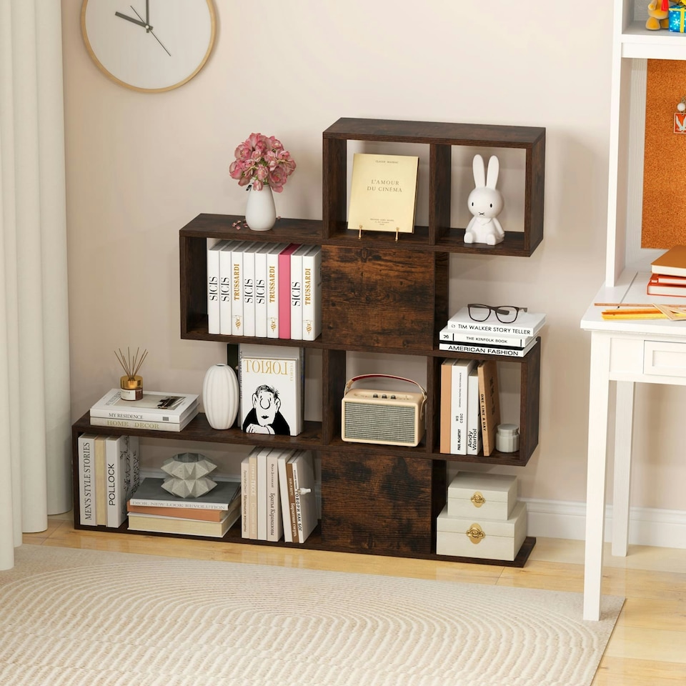 image 1 of COSTWAY 4-Tier Bookshelf Modern Ladder Bookcase Brown Brown