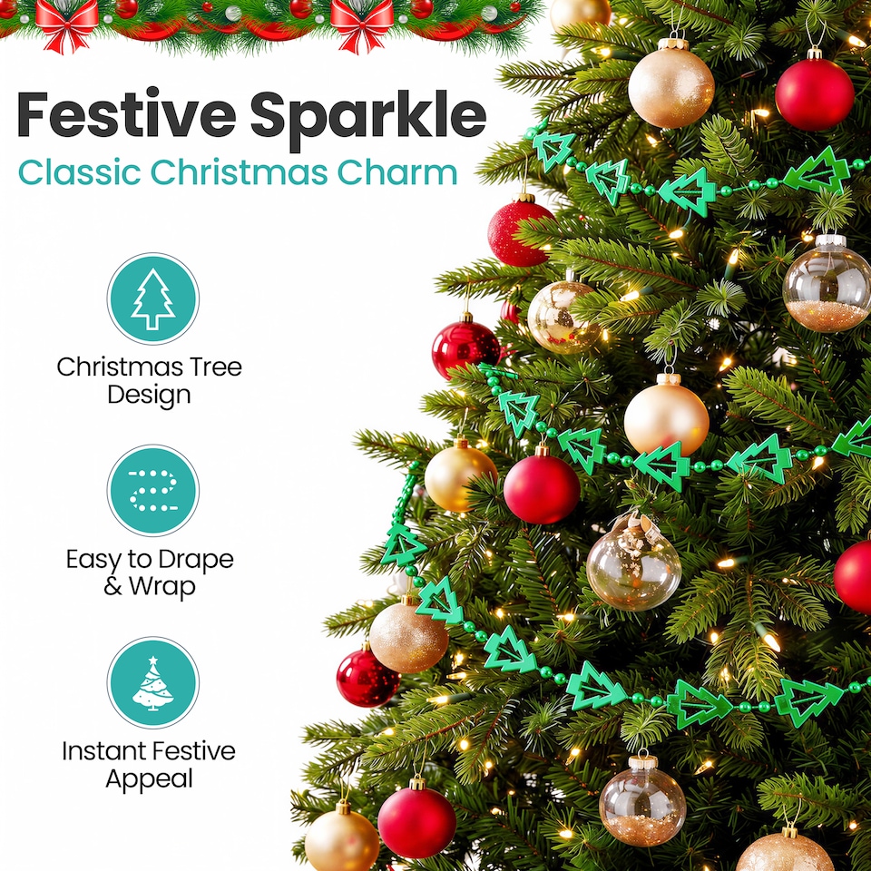 image 1 of 5M Christmas Tree Bead Garland, Metallic Hanging Chain Feastive Garland