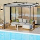 image 6 of Rattantree Lean To Wall Metal Pergola Gazebo With Retractable Canopy 8ft x 8ft