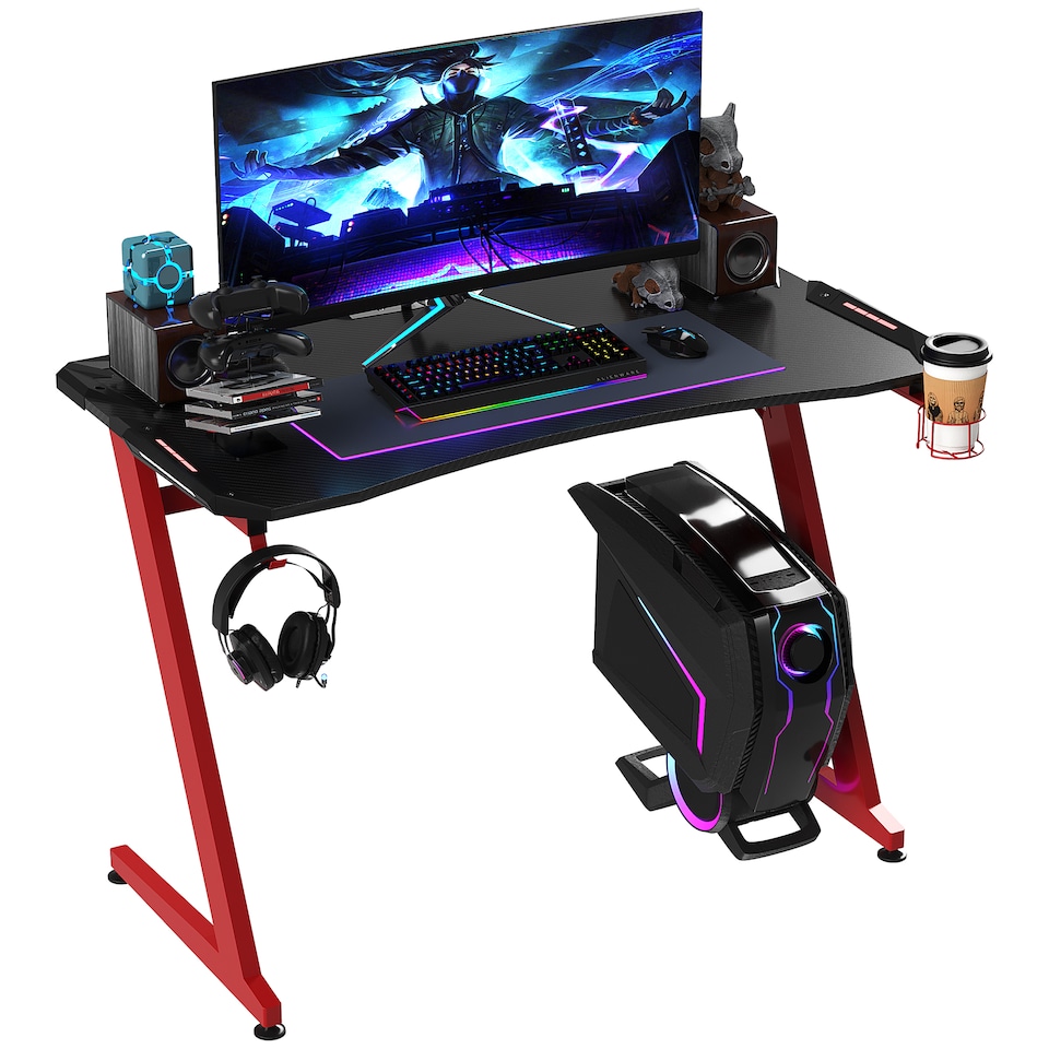 image 1 of HOMCOM Gaming Desk with Gamepad Holder Cup Holder Headphone Hook 122cm