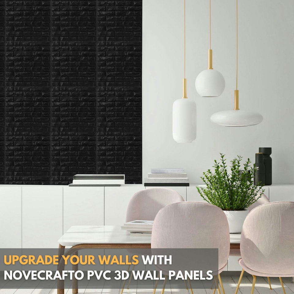 image 1 of NOVECRAFTO Brick Effect 3D Wall Panels – 6 Sheets Covering 1.5m² | 16.15ft² Interior Cladding Set | Urban Brick Design – Each Panel 50x50cm Classic Brick Black