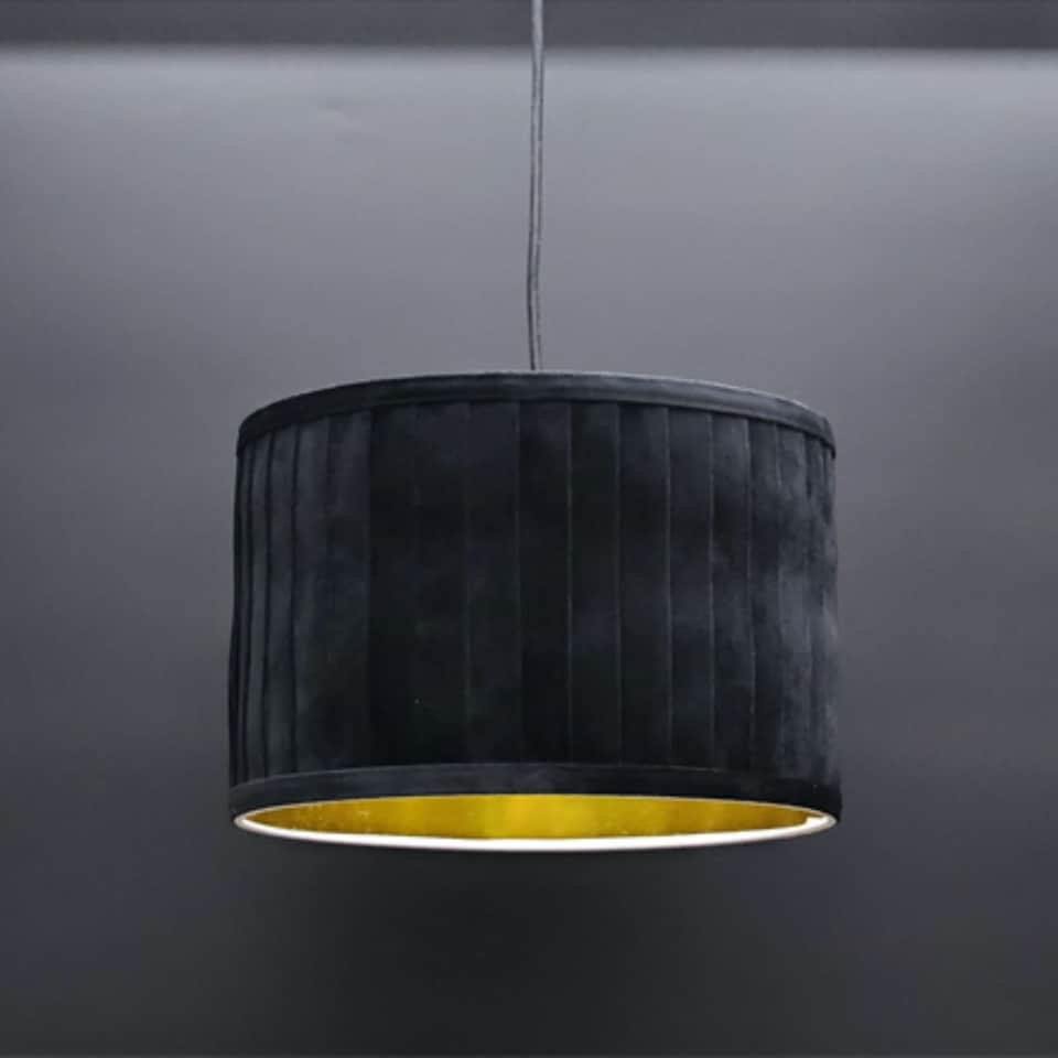 image 1 of Set of 2 Sundance - Black Velvet Pleated 30cm Lamp Shades with Gold Inner | Black | Gold | Large | 2